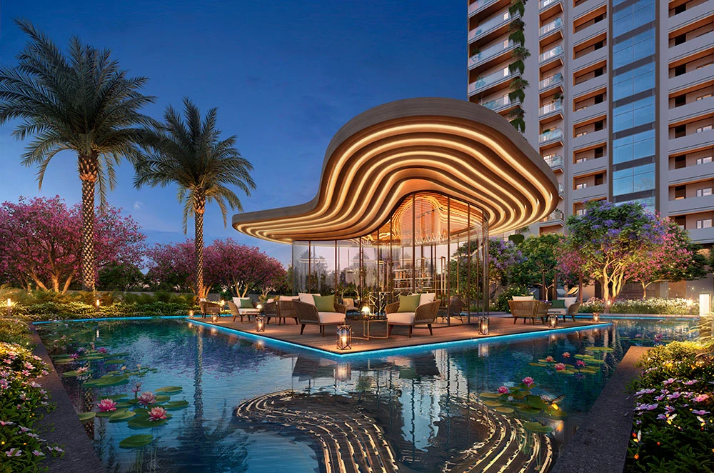 Cocoa County developer visual of a pavilion and reflecting water