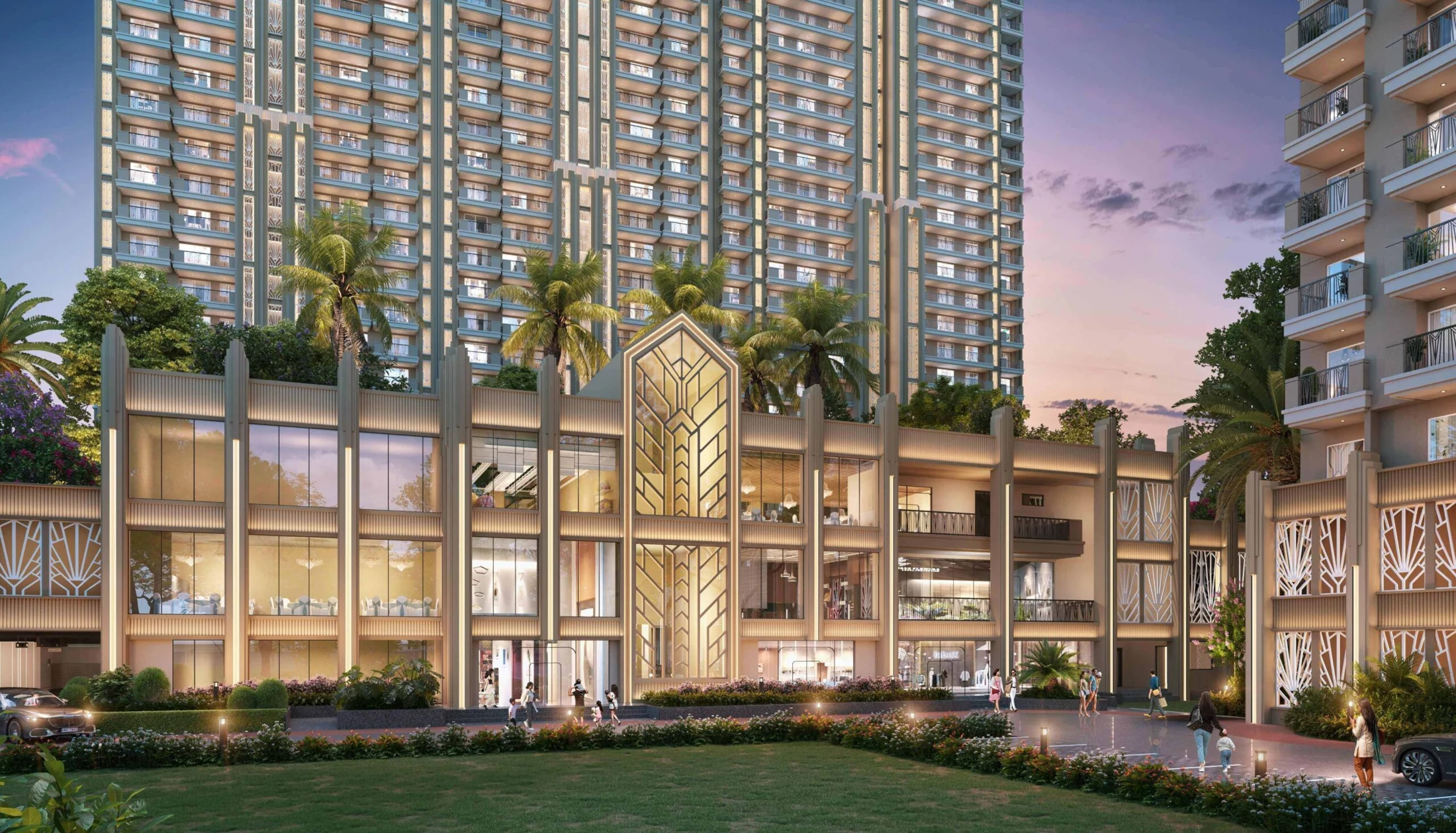 ATS Homekraft Grandstand clubhouse visual at dusk